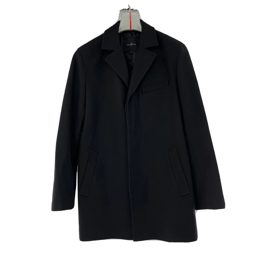 Cole Haan Men's Wool Blend Single Breasted Classic Coat Black Size Small